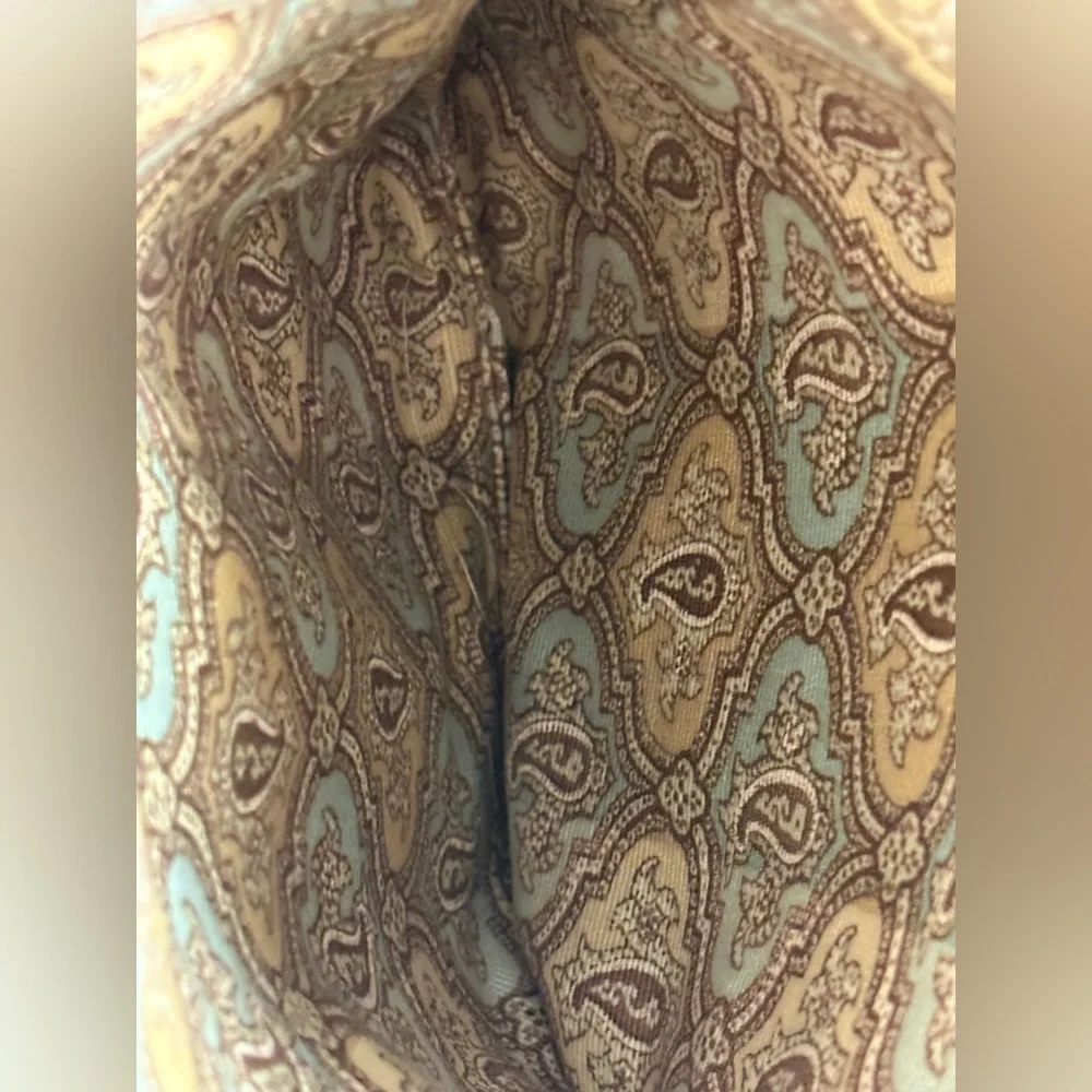 New Jen’s Rag Bag Mid Century Circle Pattern Taupe, Brown & Slate Blue Handmade.